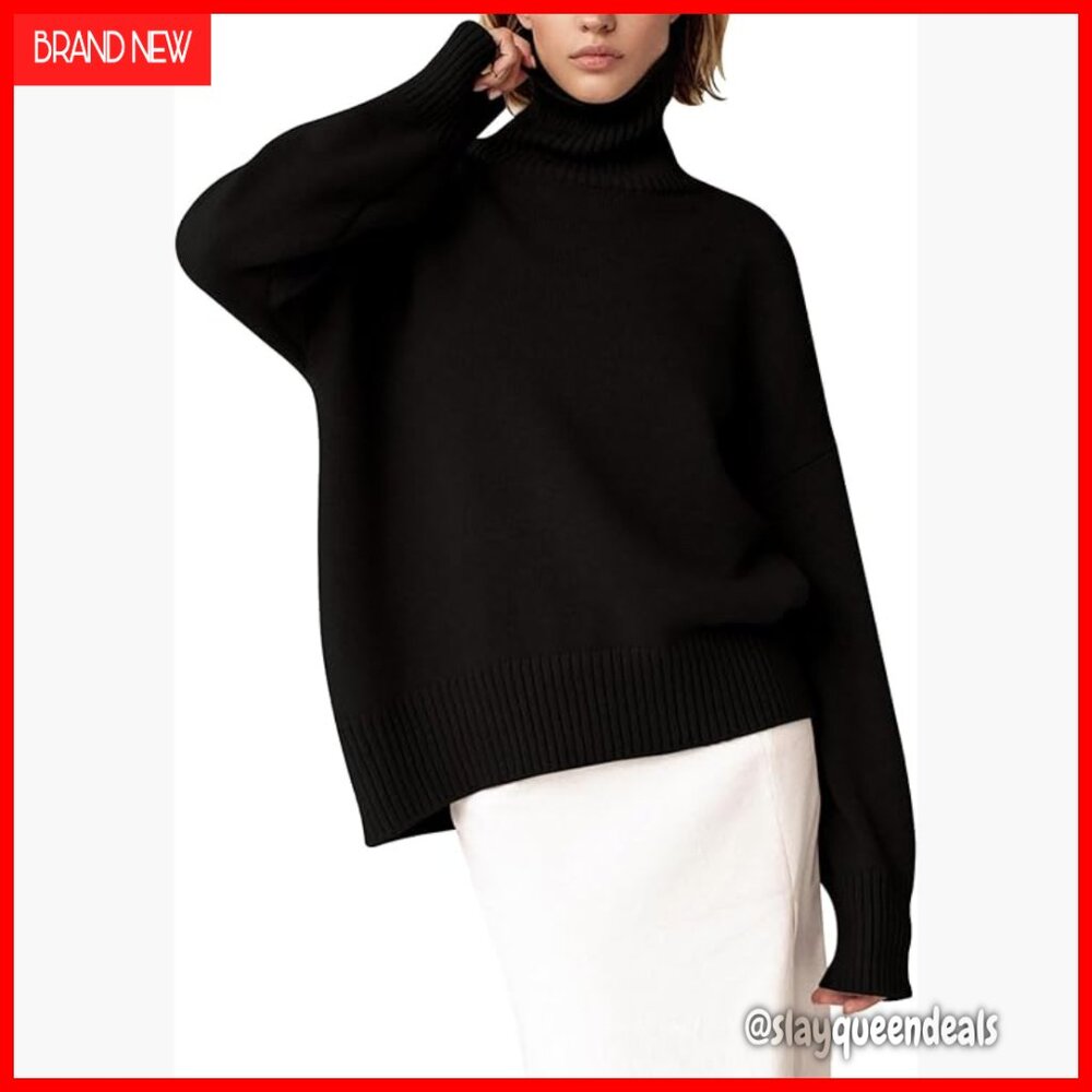 Chunky Knit Turtleneck Sweater High Low Hem Pullover Women's Winter Top